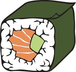 Sushi Roll with Fish Color. Vector Illustration.