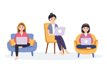 co-working space or remotely at home illustration