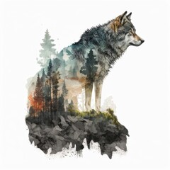 A Watercolor stately wolf Generative Ai