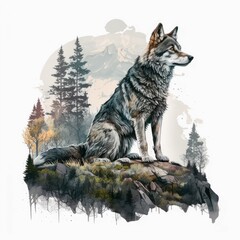 A Watercolor stately wolf Generative Ai