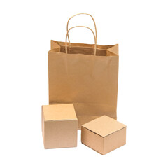 Shopping bag and boxes on isolated background