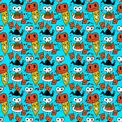 Fototapeta premium Vector seamless illustration fantastic monster pattern