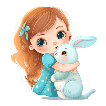Little Girl Hugging Easter Bunny: Embracing the Spirit of Easter with the Symbol of Love and Joy - Generative AI