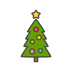 Obraz premium Christmas tree flat design icon illustration.