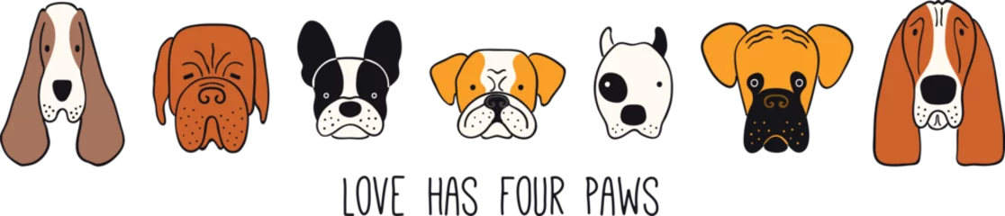 Papier Peint photo Illustration Cute funny dog, puppy faces border. Hand drawn color vector illustration. Line drawing. Domestic animals collection, isolated. Design concept for pet food, branding, business, vet, print, banner