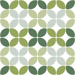 Modern minimalistic  geometric seamless pattern, rounded shapes, leaves in green color scheme on a white background