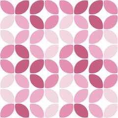 Modern minimalistic  geometric seamless pattern, rounded shapes, leaves in pink color scheme on a white background