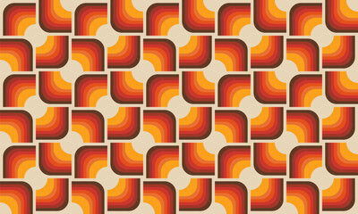 Seamless geometric vintage retro pattern in 1970s style. Colorful groovy wallpaper, vector illustration - 586906293