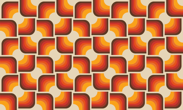 Fototapeta Seamless geometric vintage retro pattern in 1970s style. Colorful groovy wallpaper, vector illustration