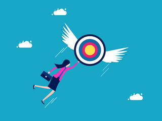 Freedom to set goals. Businesswoman flying with set goals. business and investment concept vector