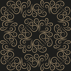 Seamless pattern, golden linear pattern, monogram on a dark background. Design for banner, leaflet, print, poster, wallpaper, fabric. Abstract geometry.
