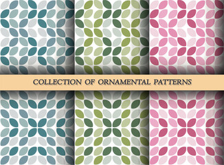 A set of seamless minimalistic geometric patterns. Design for banner, leaflet, print, poster, wallpaper, fabric. Abstract geometry.