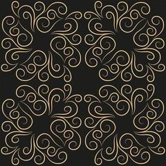 Seamless pattern, golden linear pattern, monogram on a dark background. Design for banner, leaflet, print, poster, wallpaper, fabric. Abstract geometry.
