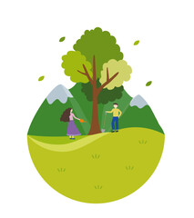 Arbor Day Tree Planting Illustration , 식목일 나무 심는 일러스트