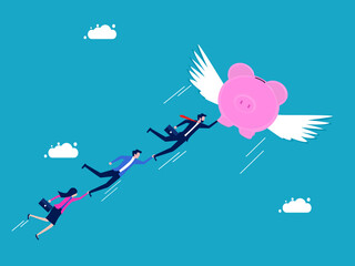 Financial freedom and investment. Businessman employee flying with a piggy bank. business and investment concept vector