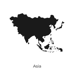 Asia continent blind map black silhouette icon, vector illustration symbol template in trendy style. Editable graphic resources for multi purposes.