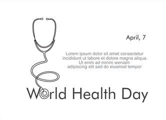 World health day. One line continuous drawing design of stethoscope and heart.
