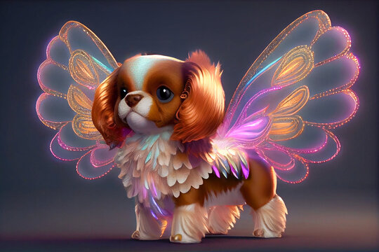Cavalier king charles spaniel dog, animal dog with wings generative ai