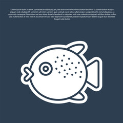 Blue line Puffer fish icon isolated on blue background. Fugu fish japanese puffer fish. Vector.