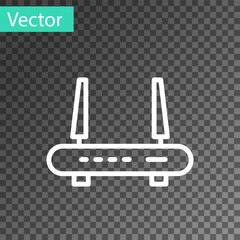 Black Router and wi-fi signal icon isolated on transparent background. Wireless ethernet modem router. Computer technology internet. Vector