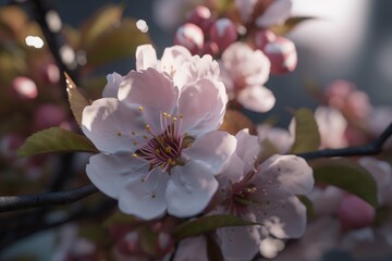 Fototapeta na wymiar Cherry blossom flower. Pink japan tree. Generate Ai