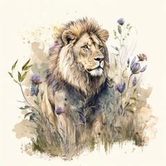 A Watercolor Regal Lion Generative Ai