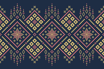 Cross stitch colorful geometric traditional ethnic pattern Ikat seamless pattern abstract design for fabric print cloth dress carpet curtains and sarong Aztec African Indian Indonesian 