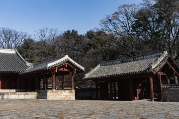 Jongmyo Shrine and Hall of Eternal Peace during winter afternoon at Jongno , Seoul South Korea : 3 February 2023