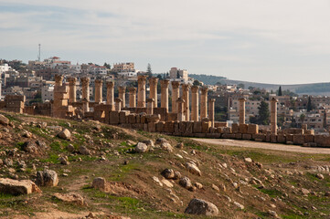 Jordan. Cathedral of St. Theodore. There are many antique columns in front of cathedral and around...