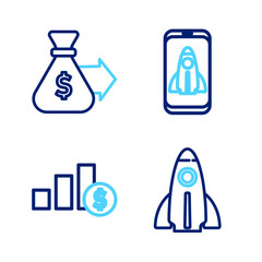 Set line Startup project concept, Pie chart and dollar, and Money bag icon. Vector