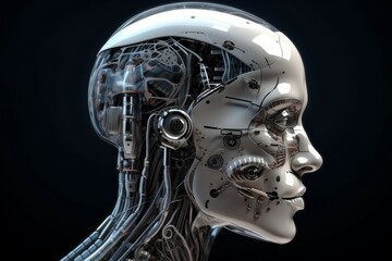 Obraz na płótnie Canvas Detailed cyborg head. Future automation. Generate Ai