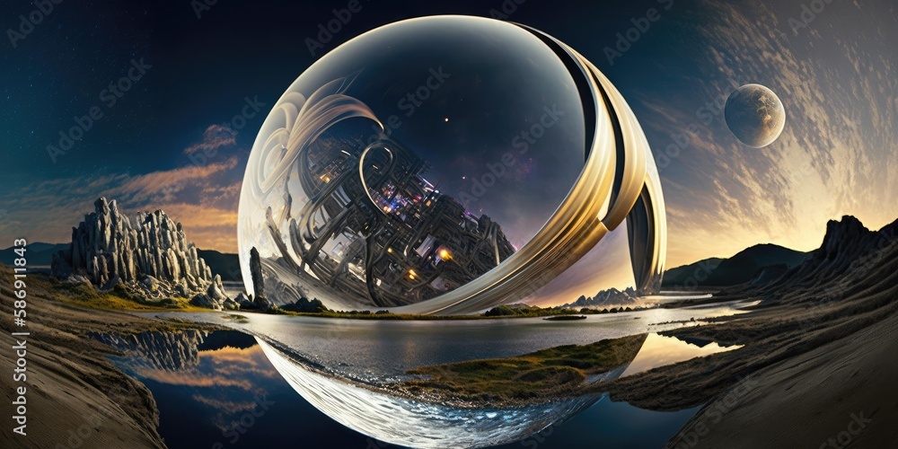 Wall mural outer planet landscape with from sci fi novel. superlative generative ai image.