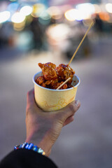 Myeongdong Night Market with Street Food Stalls during winter nights at Jung-gu , Seoul South Korea : 3 February 2023