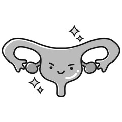 健康な子宮のイラスト（キャラクター）(白黒)