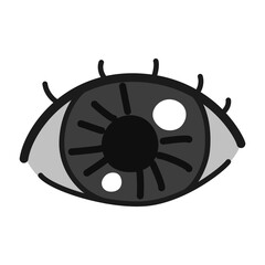 赤く充血した目のイラスト(白黒)