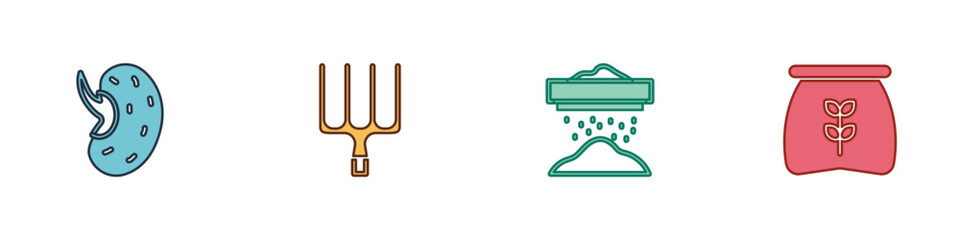 Set Seed, Garden pitchfork, Sifting flour and Bag of icon. Vector