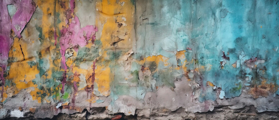 old concrete cement wall, grunge rough texture, colorful paint background, fancy wallpaper, summer banner spring poster. Generative AI