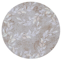 Round watercolor vintage pattern with leaves, Round logo, sticker, plate