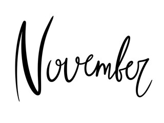 simple design element lettering cursive autumn months november black letters isolated on white background for ballet journal calendar