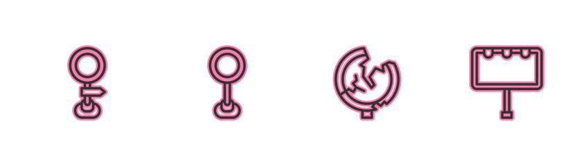 Set line Road traffic sign, , and Billboard with lights icon. Vector