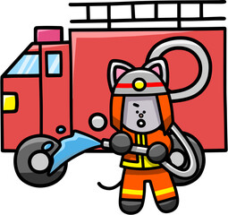 消防士なにゃんまるのイラスト　猫