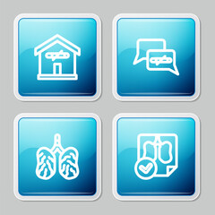 Set line No smoking at home, , Disease lungs and Lungs x-ray diagnostics icon. Vector