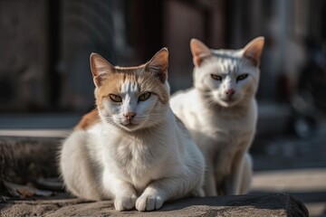 Naklejka na ściany i meble A pair of street cats. Generative AI