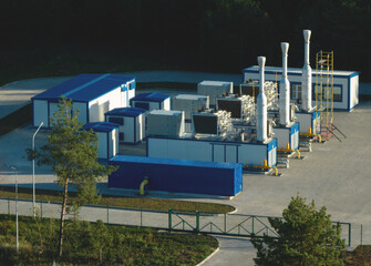 Landfill Gas Power Plant, top view. Landfill gas (LFG) by decomposition of organic material in...