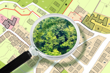 Imaginary Cadastral and General Urban Planning with buildings, land parcel and vacant plot - land...