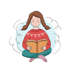 A girl is reading a book. Vector color illustration on a white background.
