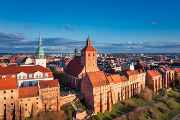 Beautiful architecture of the Granaries in Grudziadz by the Wisla river, Poland.