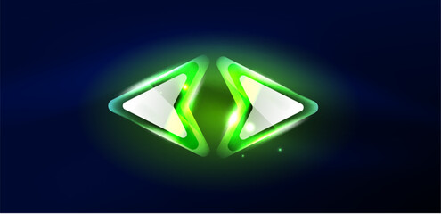 Fototapeta premium Neon speed arrow and line shapes background. Hi-tech concept with shiny backdrop. Bright flare light effect in the dark