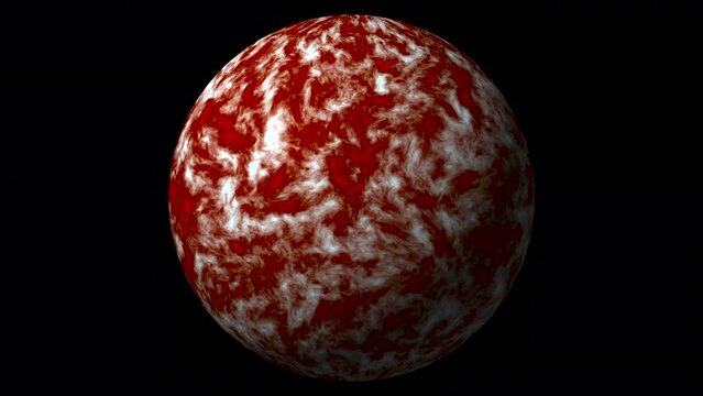 Animation of rotation and turbulent displacement of the surface of the ball. The lava surface of an abstract planet. UHD. 3D render.