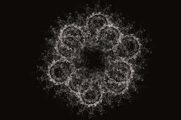 Gray pattern of crooked waves on a black background. Abstract fractal 3D rendering